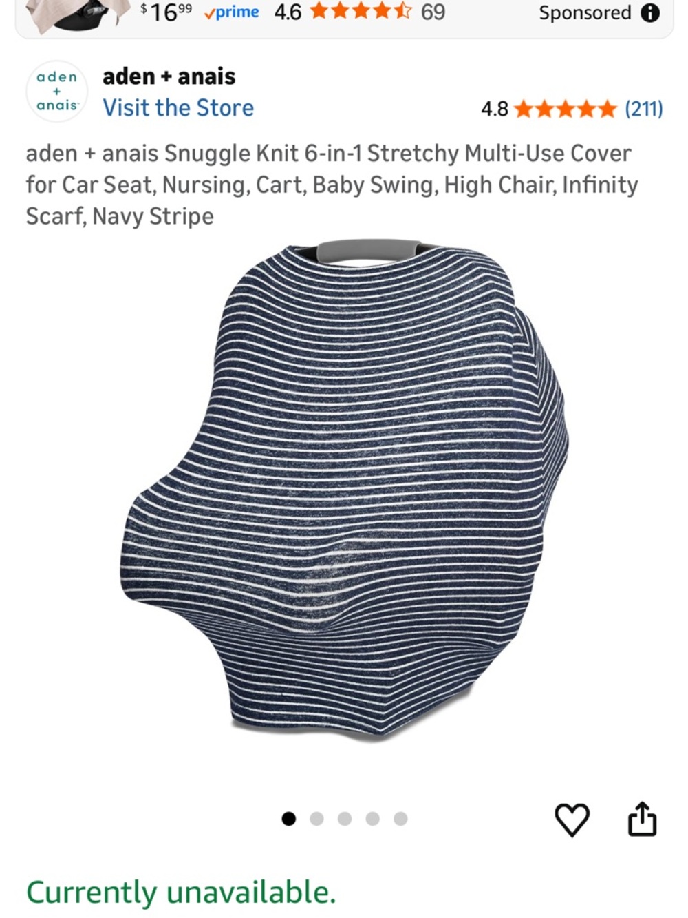 aden + anais snuggle Knit Newborn Multi-use Car Seat Cover | Striped Pattern